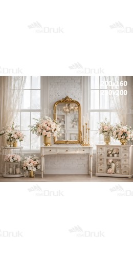 Tło fotograficzne „Eleganckie wnętrze glamour z toaletką i różami” | 3993